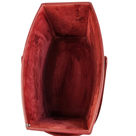 Woven Faux Leather and Wood Basket With Handle - Rectangular Design Deep Red Col - Picture 8 of 14